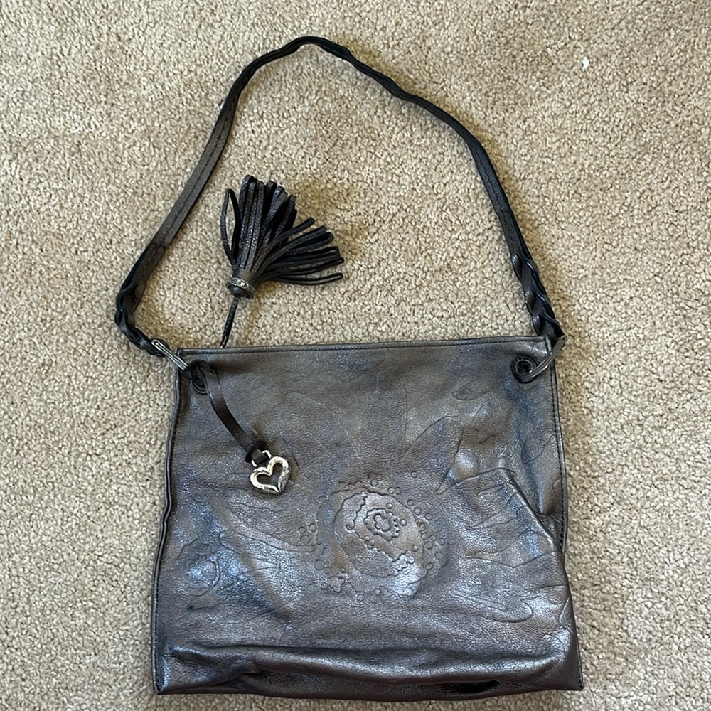 Brighton leather handbag purse copper colored with flower design used but great